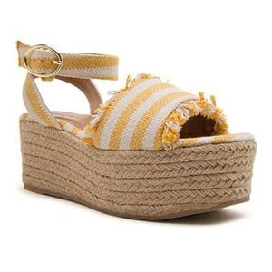 Qupid Yellow Stripe Big Bang Platform Sandals Shoes Size 7.5